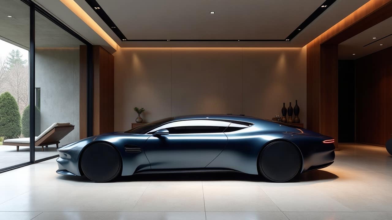 Galerie de collection dans une maison contemporaine, voiture haut de gamme exposée seule