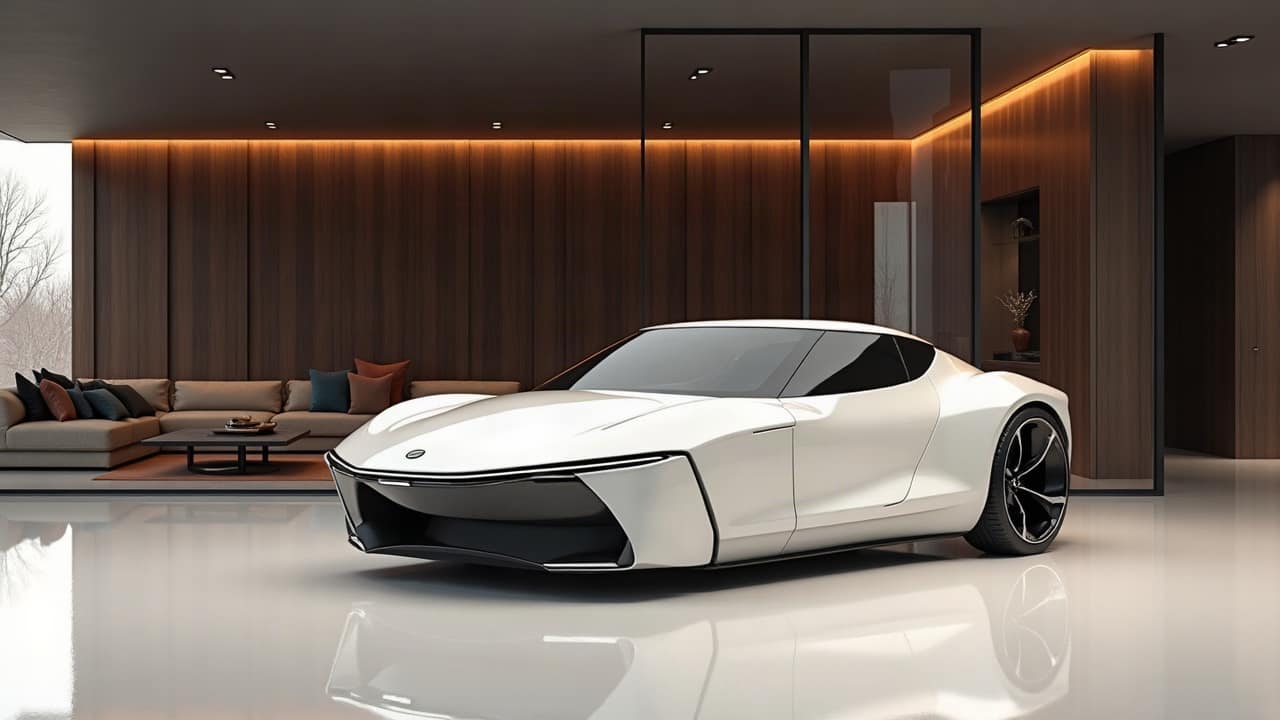 Galerie de collection dans une maison contemporaine, voiture haut de gamme exposée seule