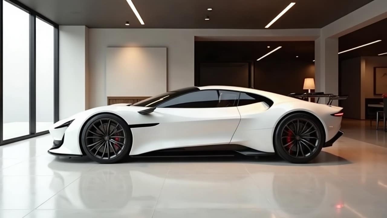 Galerie de collection dans une maison contemporaine, voiture haut de gamme exposée seule
