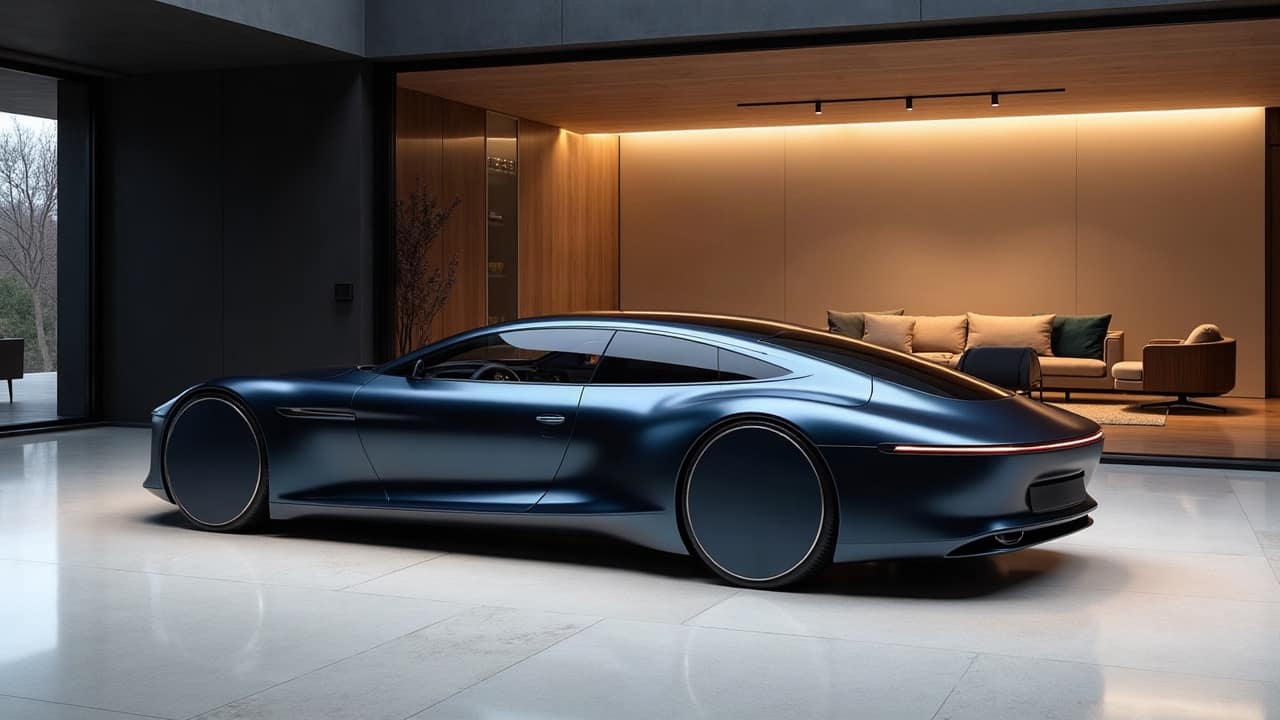 Galerie de collection dans une maison contemporaine, voiture haut de gamme exposée seule
